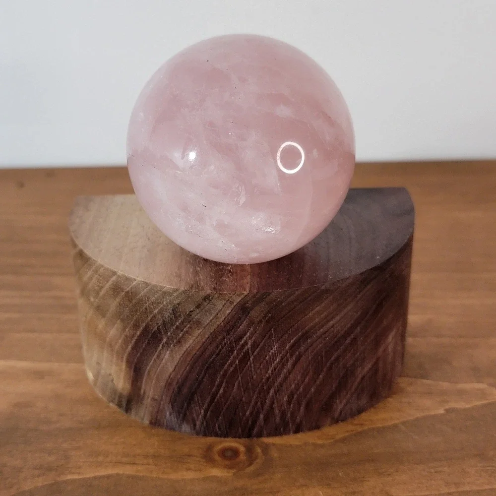 Handmade Semicircle Walnut Wood Crystal Sphere Stand Air Plant Holder Natural